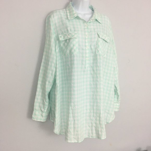 Isabel Maternity Top L Green & White Checked Cotton Blend Long Sleeve Pullover - Picture 3 of 8